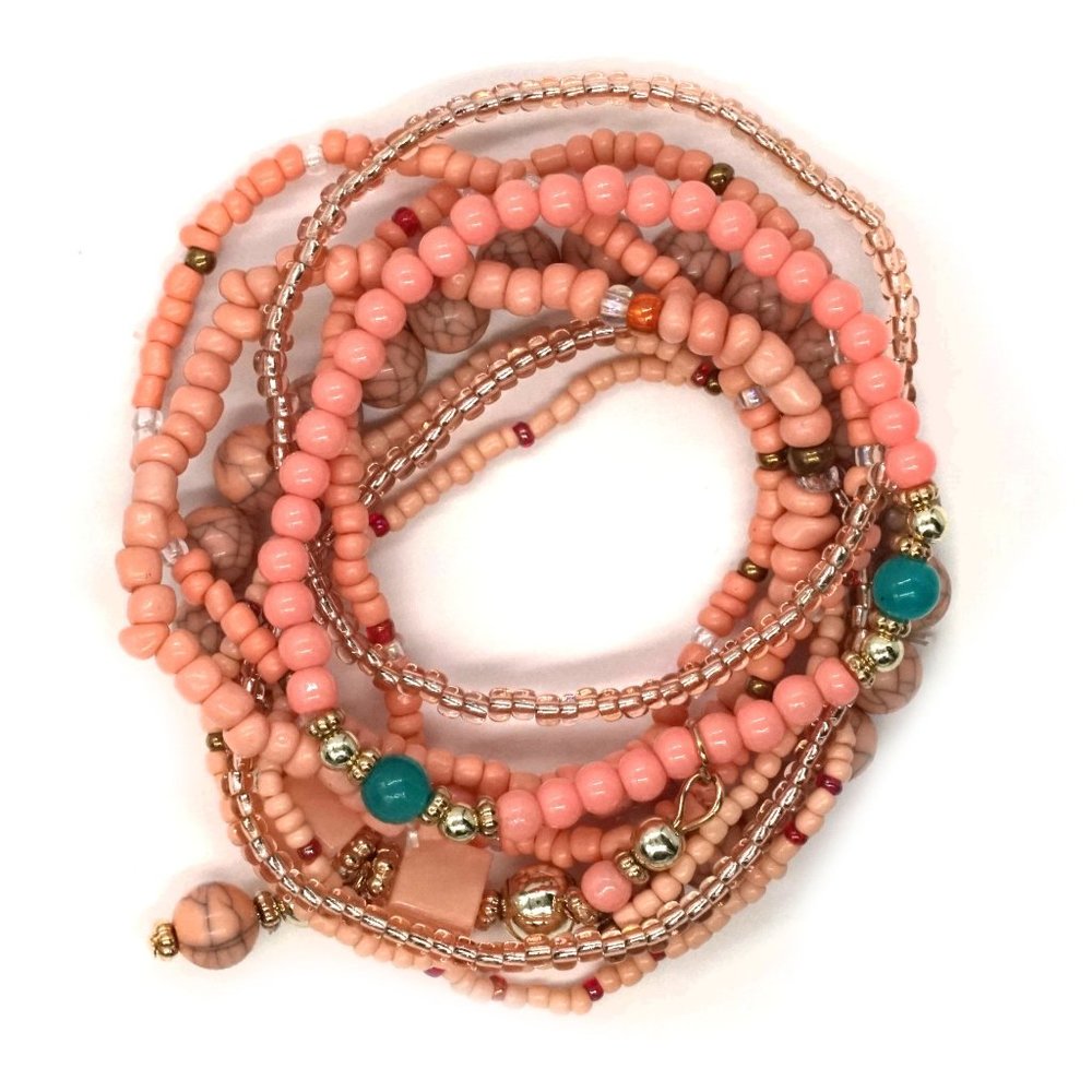 Bracelet Nine Strands Coral Color. OS. - Picture 3 of 4